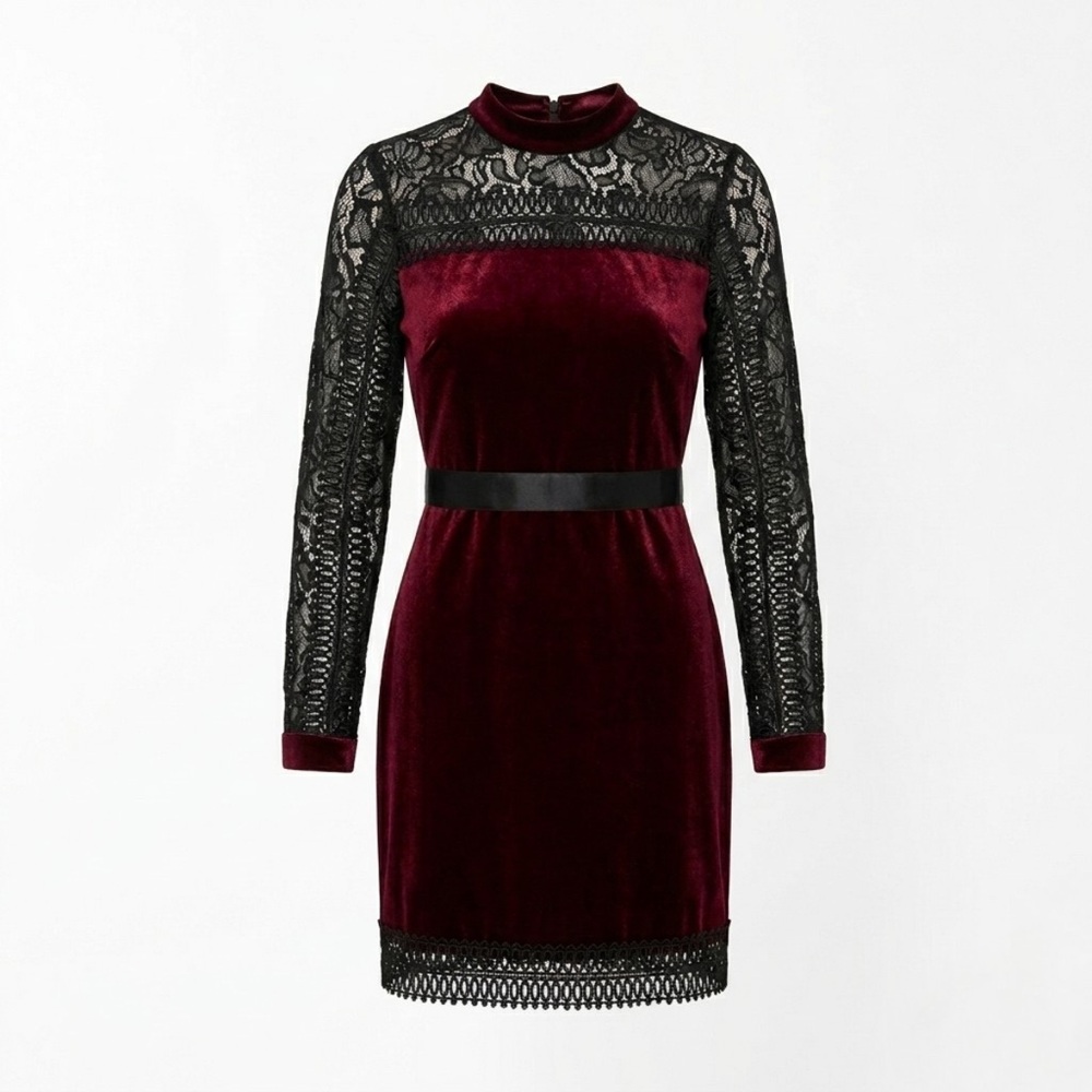 Romeo & Juliet Burgundy Velvet High‎ Neck Burgundy Dress